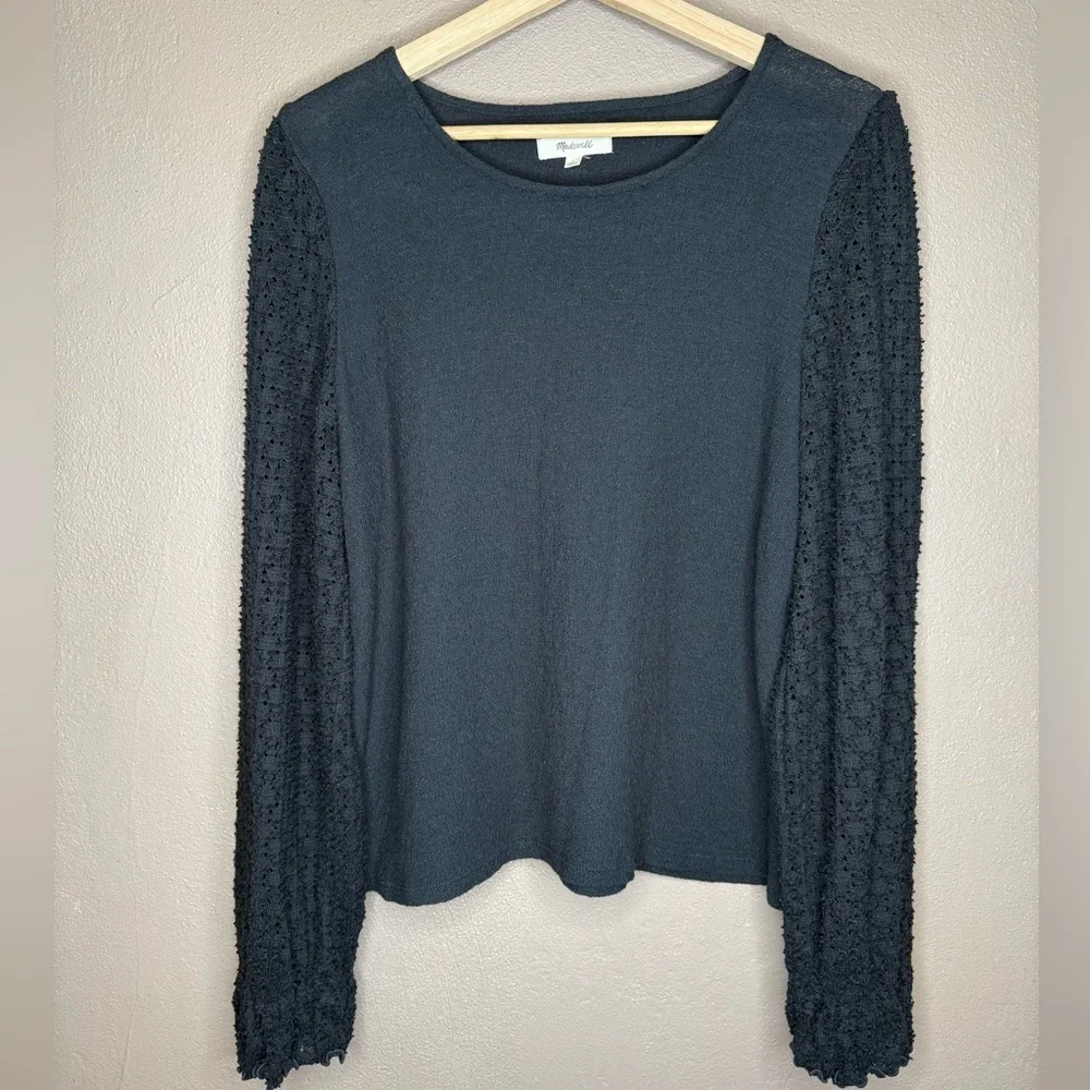 Madewell Texture & Thread Eyelet Mix Ruffle-Sleeve Top Sz Large Whimsigoth Boho - Picture 2 of 14